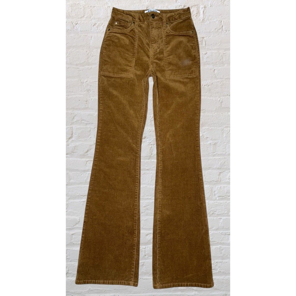 Blue Spice Corduroy Flare Bell Bottom Pants Juniors 1 Tan Khaki Patch Pocket Y2K